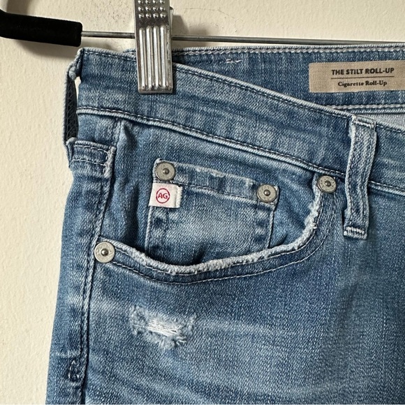 AG Adriano Goldschmied Stilt Cigarette Roll Up Distressed Blue Jeans Size 27 - Picture 5 of 7